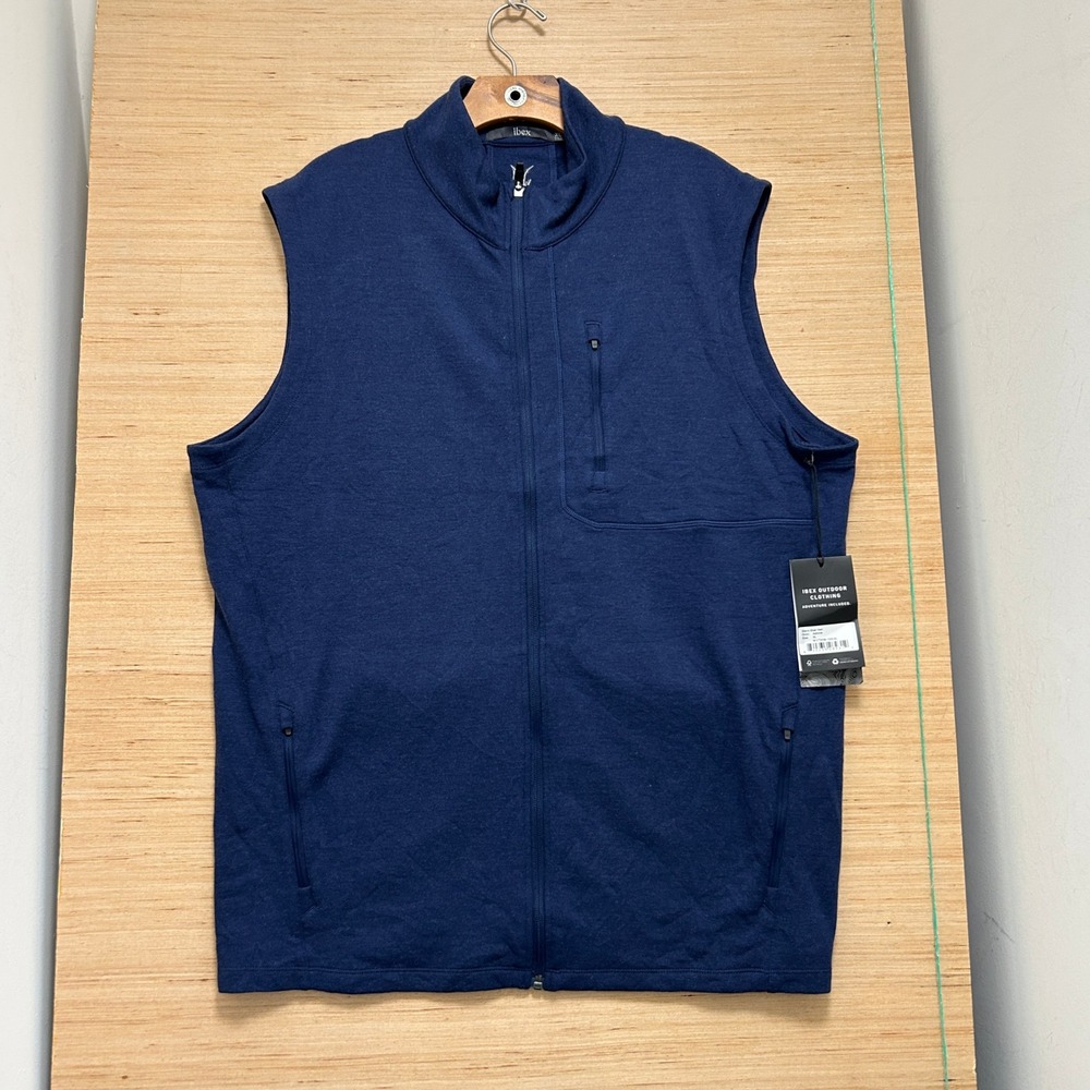 Ibex Men Shak Vest Admiral Blue Wool Full Zip Mock Neck XL M-VT0038-1003-XL